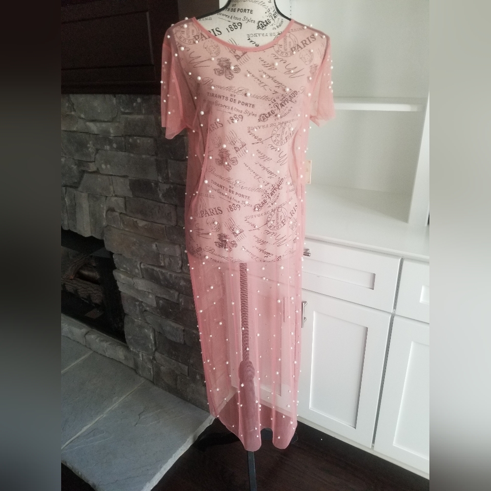 Sheer dress with faux pearls